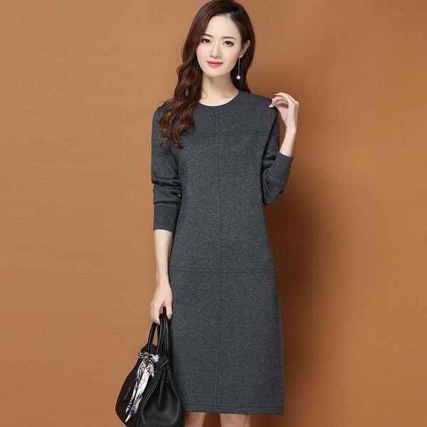 

new fashion 2020 autumn winter women long sweater dress pullovers warm knitted sweaters pullover dresses lady, White;black