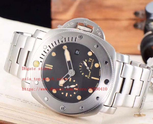 

elling super sub 2 style auto date 48 mm black dial mechnaical automatic stainless steel power reserve pm mens watches, Slivery;brown