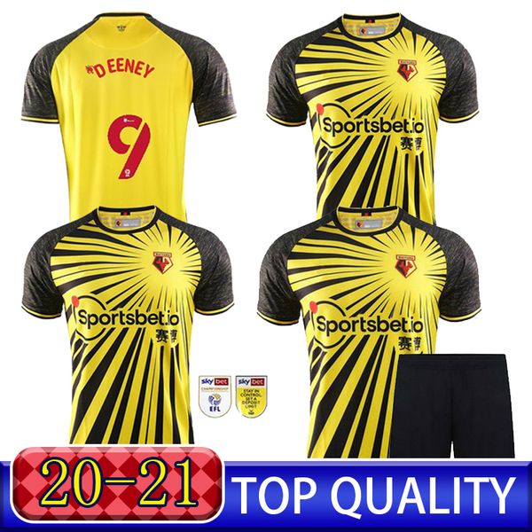 

kids 20 21 kelme watford f.c. home yellow soccer jersey 2020 2021 watford f.c. men + kids kit high-quality football shirt, Black;yellow