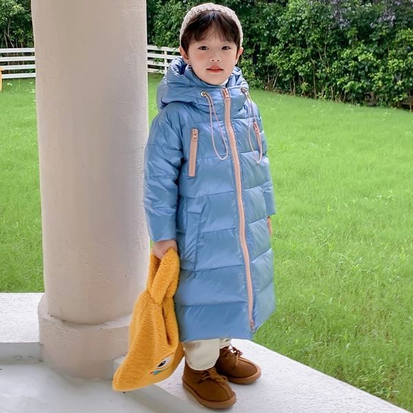 

off season girl's down jacket medium length korean version foreign style special price children's winter wear, middle and small bo, Blue;gray