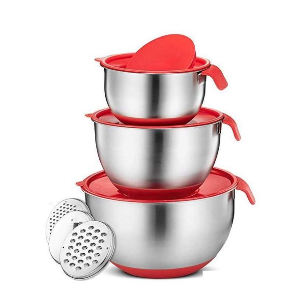 

stainless steel mixing bowls with lid handle non-slip sile base diy cake baking mixer bowl salad grater k jllpxk loveshop01