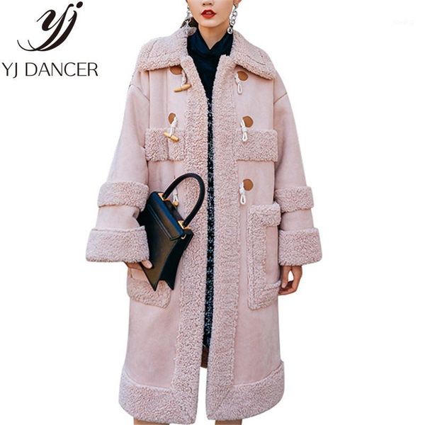 

2020 winter women new thick long fur coat jacket horn buckle coat street trend straight solid color plush female fur yyy3411, Black