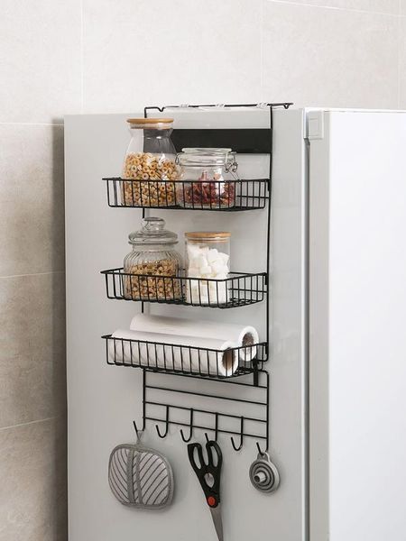 

refrigerator storage rack side storage kitchen supplies wall hanging multi-layer rack hanging basket household1