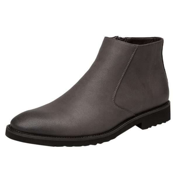 

men's large size casual short boots low-heel pointed toe shoes retro england tooling slip-on ankle booties zapatos de hombre, Black