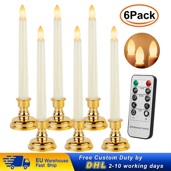 

led candle light base flameless 6pcs long lamp rechargeable with remote control christmas wedding birthday party decoration