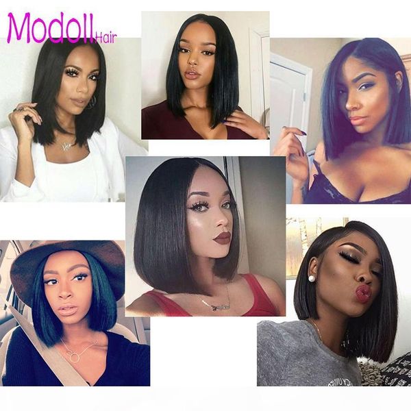 

glueless ombre bob wig brazilian straight virgin hair blonde short lace front human hair wigs for black women pre plucked with baby hair, Black;brown