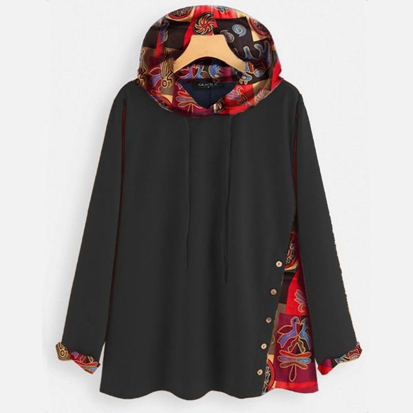 

new oversized hoodie women's stitching printing button casual large size women sweatershirt ropa gotica mujer women loose1, Black