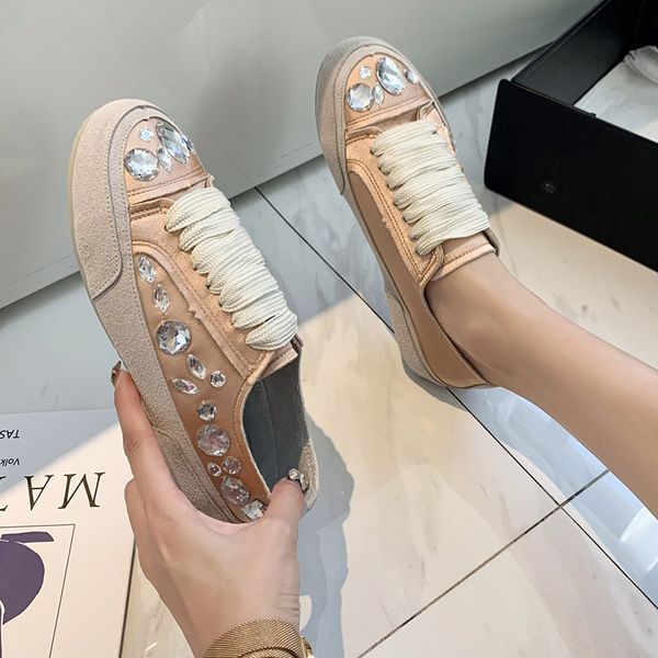 

2021 the new new luxury strass fashionable lace up to smooth woman toe round shoe vulcanized women's shoes dhzy, Black