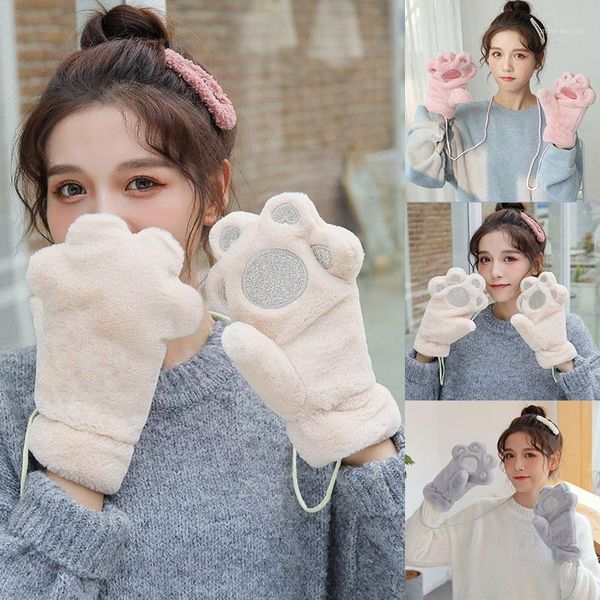 

1pair women girls cute cat kitten claw warm gloves soft anime cosplay plush for halloween party accessories1, Blue;gray