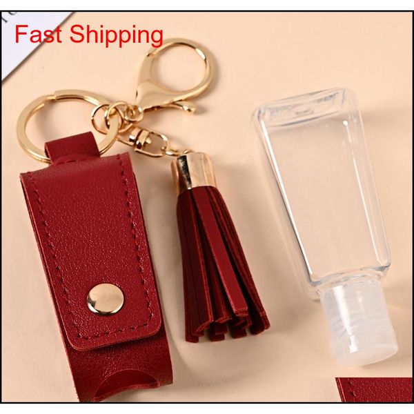 

hand sanitizer bottle cover pu leather tassel holder keychain protable keyring cover storage bags home qylrdu my_home2010