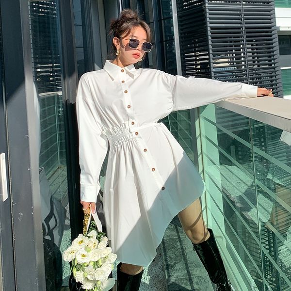 

solid color romper skirt casual fashion hem high waist lapel british long sleeve dress shirt dress princess shirt skirt vc44k, Black;gray