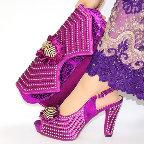 

new arrival rhinestone high heels shoes with matching bag set italian style fashion ladies's dress shoes and bag set for party1, Black