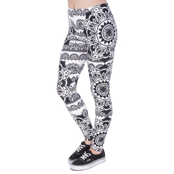 

женщины поножи женщины legins mandala черный печати legging женщина моды высокой талией леггинсы перевозка груза падения хорошее качество, Black