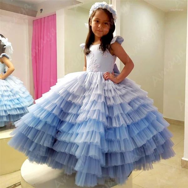 

girl's dresses amaya sky blue tiered puffy flower girls for party sleeveless pearls kids communion birthday dress pageant gown1, Red;yellow