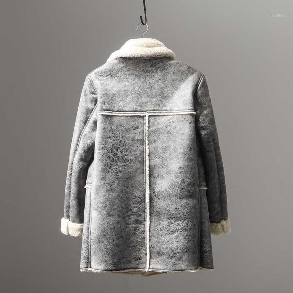 

men's fur & faux winter suede coat men fashion slim single breasted overcoat quality high street personality warm outerwear1, Black