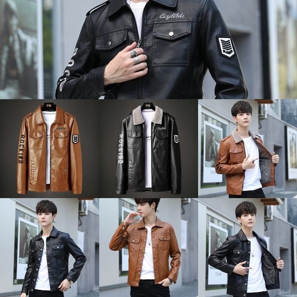 

nhpus новых людей кошелек корейский стиль ymgkr подходят моды молодежные красавцы вскользь зима флис воротник кожаной куртки кожаные куртки, Blue