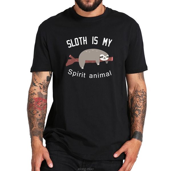 

sport sloth t shirt men cute my spirit lazy animal tee 100% black white camiseta leisure t-shirt eu size