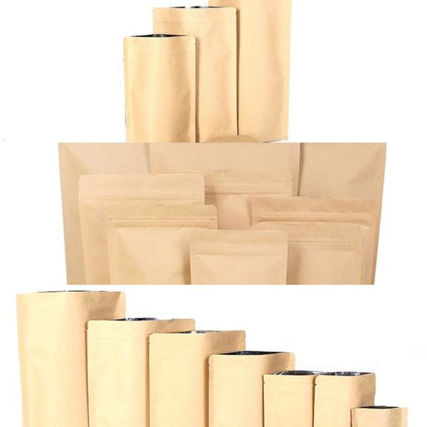 

paper zipper brown aluminizing pouch,stand up kraft aluminium foil bag resealable zip grip seal food gradeicop