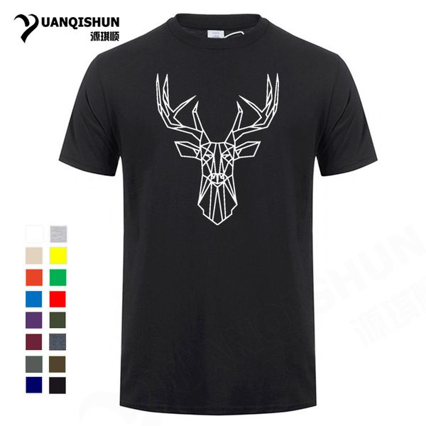 

sport geometric deer head men's t-shirt funny animal line art tshirt 2018 new pure cotton t shirts tee