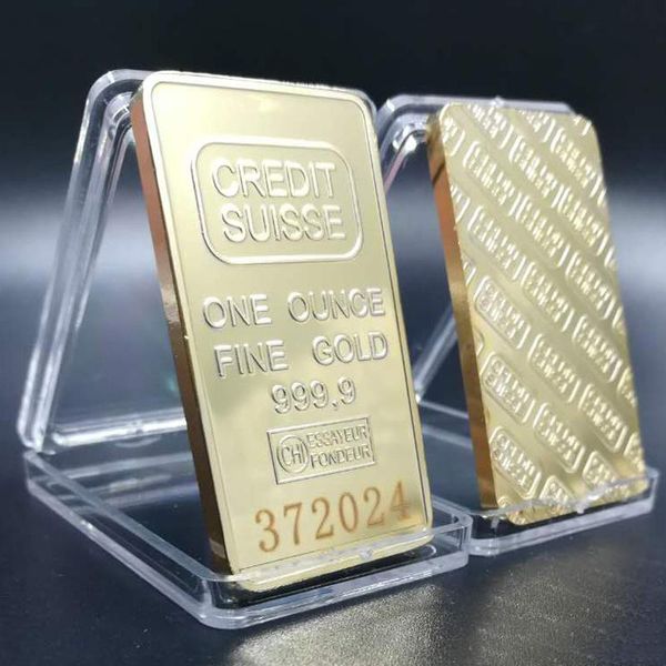 

non-magnetic credit suisse ingot 1 oz gold-plated gold bar swiss souvenir coins with different serial laser numbering crafts collectibles