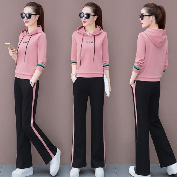 

zqe20 winter spring and sportswear women's 2020 new large size long sleeve leisure sweater sportswear sweater running autumn two piece, Gray