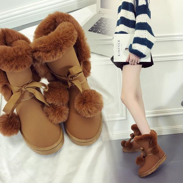 

2020 new snow ankle boots women's short tube velvet women winter plush ball short boot lace-up student versatile shoes woman, Black