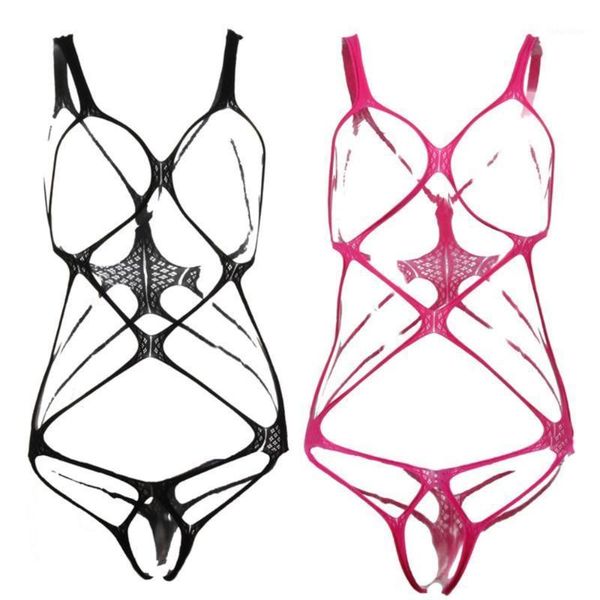 

erotic rompers hollow mesh one-piece short skirt double-sided hanging neck pajamas perspective temptation bodysuit1, Black;white