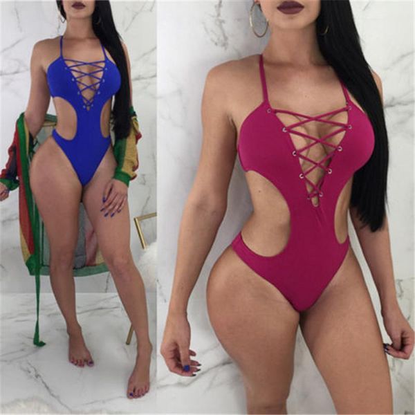 

women's jumpsuits & rompers 2021 womens one piece bikini backless bandge push up padded bra swimsuit monkini bathing swimwear beachwear, Black;white