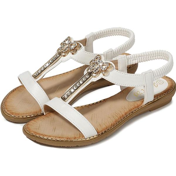 

summer beach women sandles wedges 1-3 cm bohemia dress ladies rhinestone ethnic elastic band womens sandalia mujerÂ, Black