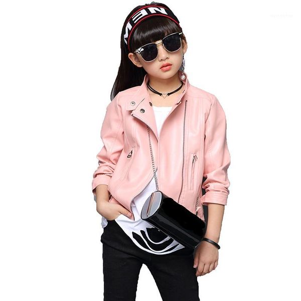 

jackets fashion pu leather for girls 2021 autumn spring kids coat 4 5 6 7 8 9 10 11 12 13 14 years childrens outerwear c681, Blue;gray