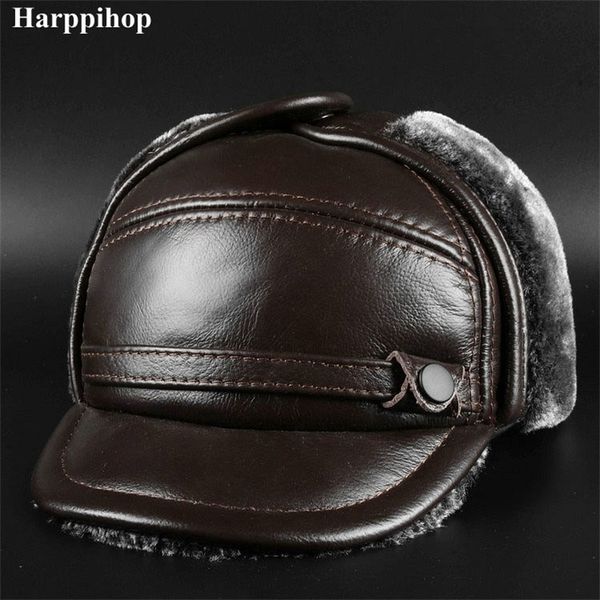 

new winter leather cap men's leather cap in the elderly leather hat lei feng hat y200110, Blue;gray