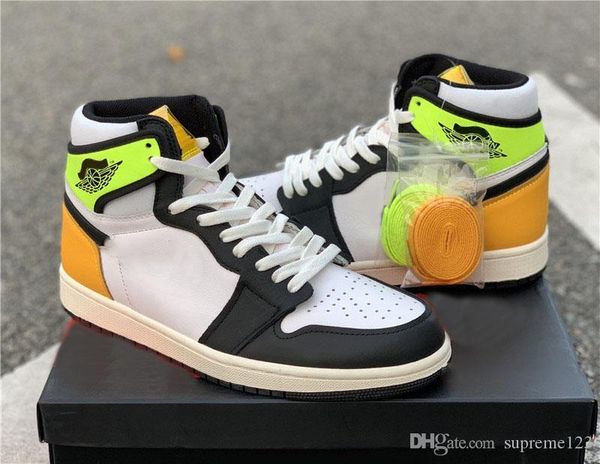 

новый лучший воздушный аутентичные 1 высокий og вольт золотые кроссовки белый вольт университет золото черный ретро мужчины женщины открытый