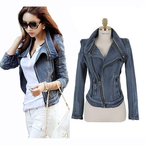 

vintage denim jacket for women fashion slim zipper blue women coat autumn long sleeve turn down collar ladies short jacket1, Black;brown