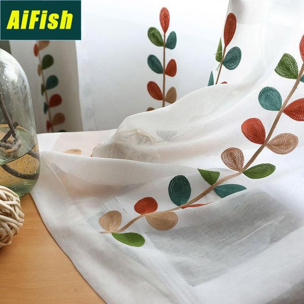 

korean pastoral cotton and linen embroidered curtains living room bedroom balcony translucent curtains wp018t4