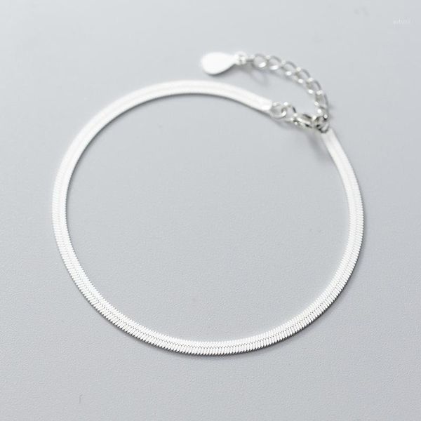 

925 sterling silver korean fashion jewelry minimalist flat snake bone chain bracelet 18.5cm for women lady daughter gift1, Golden;silver