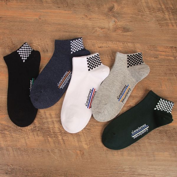 

u0e0y baina men's boat summer new long-staple cotton breathable casual boat socks and g1lxf sweat-absorbent letter socks, Black
