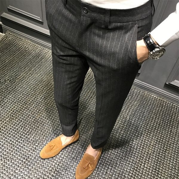 

mpkph casual pantspants spring and summer fashion korean tight slim-fit striped leggings western tight casual pants style men's british, Blue