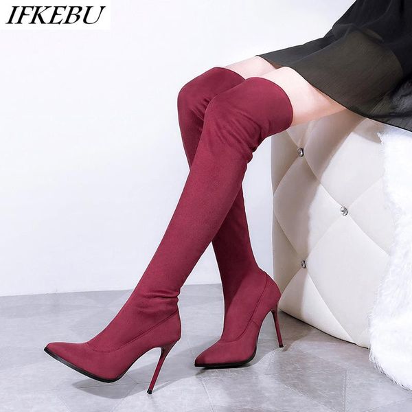 

over the knee boots women fashion high heels socks boot pointed toe shoes thigh high boot autumn winter zapatos de mujer, Black