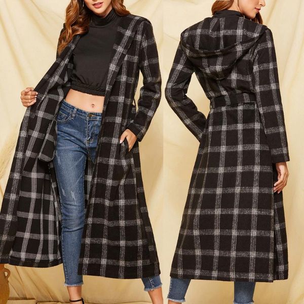

2020 spring autumn new women's casual trench coat oversize plaid print vintage washed outwear loose clothing long trench#g30, Tan;black