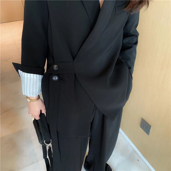 

two pieces set women blazer set lace up notched blazer & loose pant women pant suits female trouser suit, White