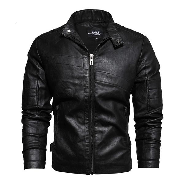 

2021 new mens man pu coat casual motor style faux leather outerwear solid color warm jacket new fashion ivhd, Black
