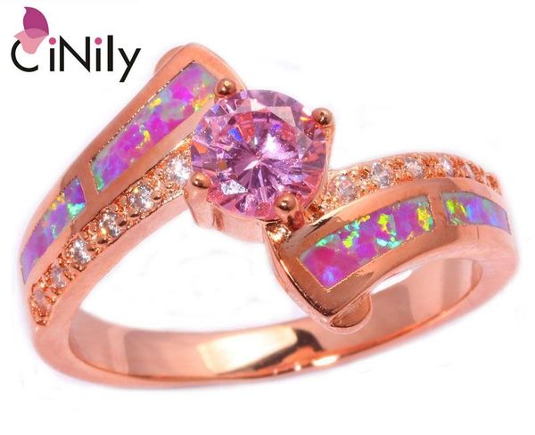 

cinily created pink fire opal pink zircon cubic zirconia rose gold color wholesale for women jewelry ring size 5-12 oj5653, Golden;silver