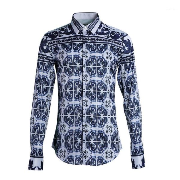 

classic chinese style men shirt simple fashion classic minium blue printed mens dress shirts camisa masculina social shirt 4xl1, White;black