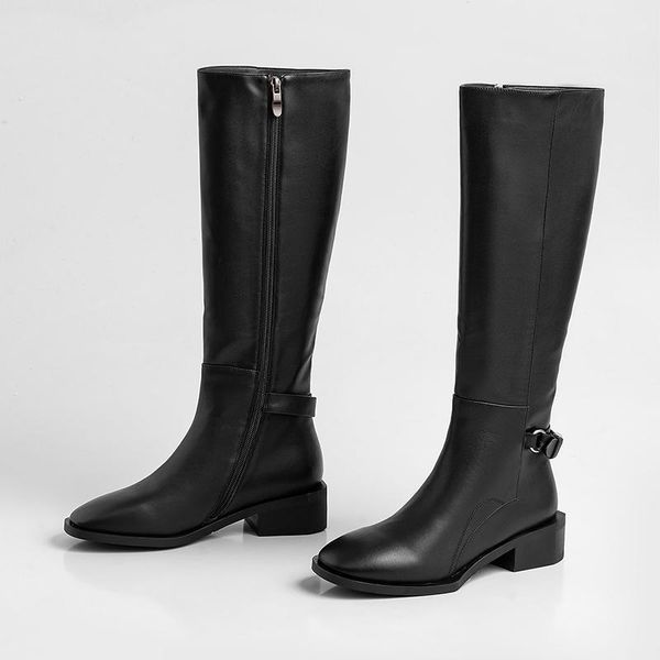 

boots style the knee genuine leather women's european cowhide female autumn and winter shoes, Black