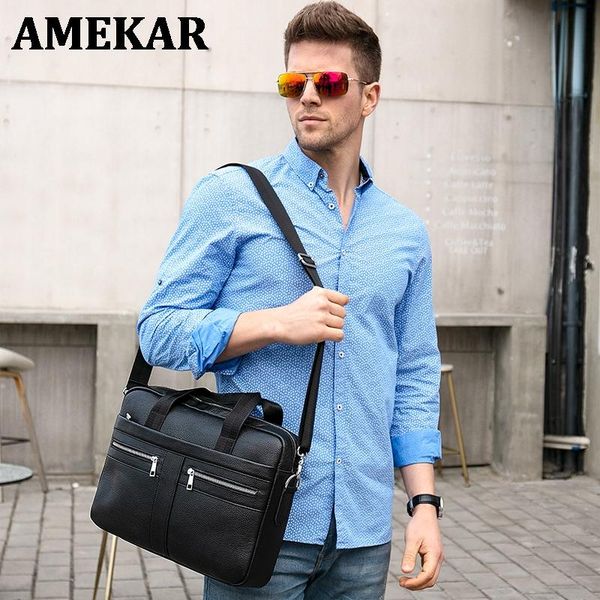 

westal men 's genuine leather briefcase male man lapbag leather for men messenger bags natural cow 14 inches fashion