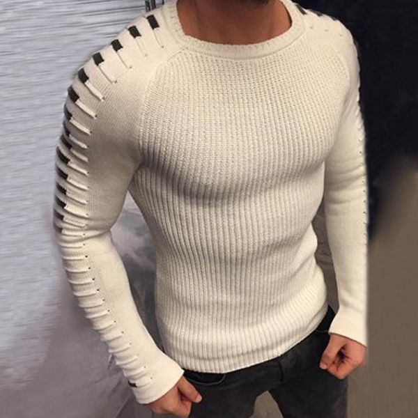 

2020 new fashion men sweater long sleeve casual pullover male autumn round neck patchwork knitted sweaters outwear 8j0619, White;black