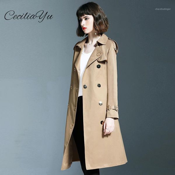 

ceciliayu women clothes 2019 autumn new style british wind show star with slender long trench coat trench coat for women1, Tan;black