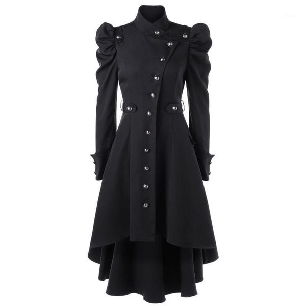 

gothic women trench coat 2018 winter autumn women's overcoat windbreaker female long coat button goth outwear1, Black