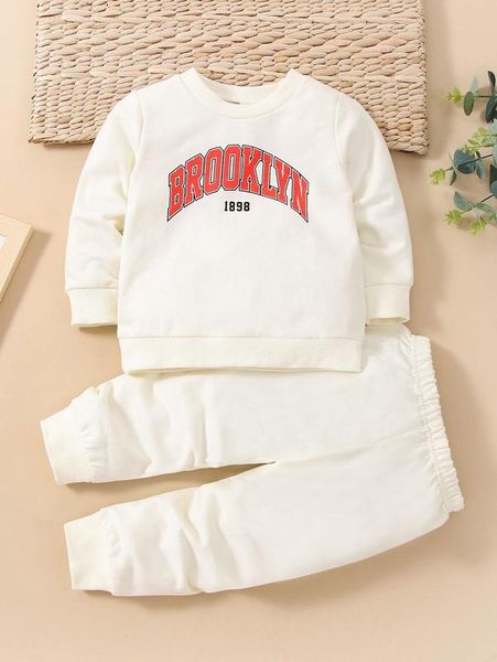 

baby letter graphic sweatshirt & sweatpants she02, White