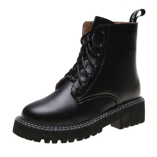 

boots female low heels short ankle women round british style, Black